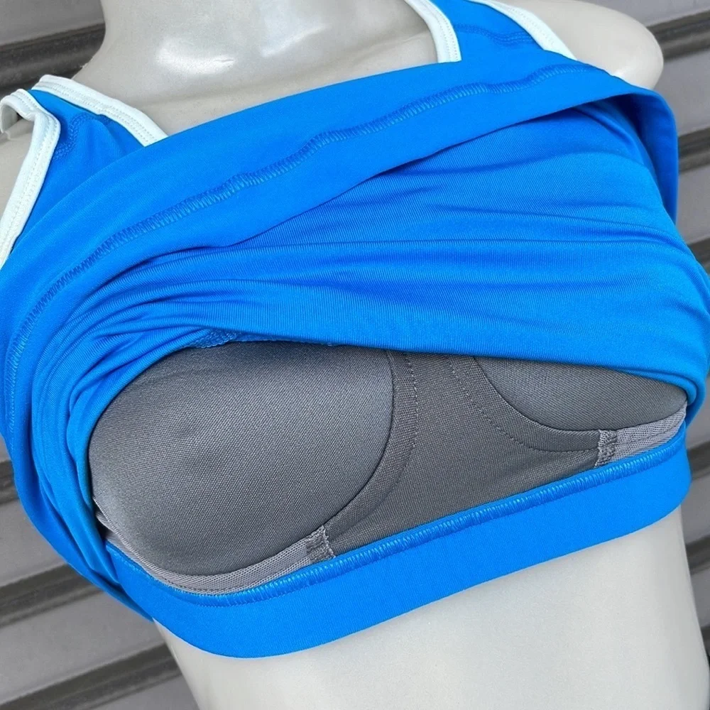Nike Dri-FIT Blue White Trim Built In Shelf Bra Racerback Tank Top Size M